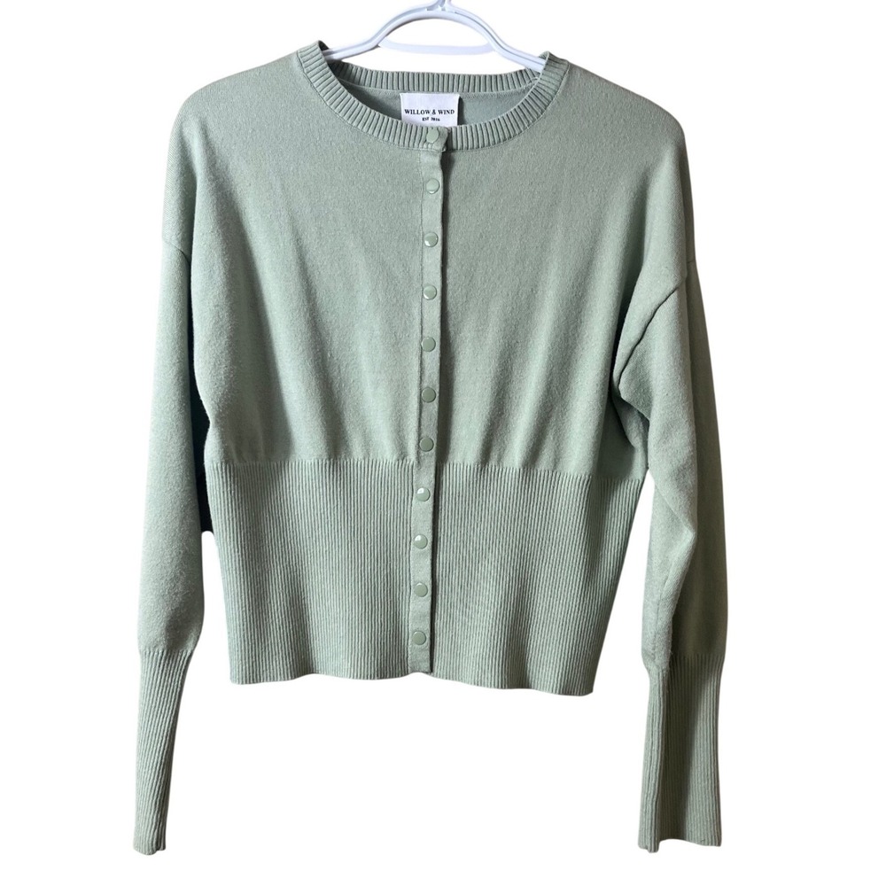 Willow & Wind Sage Green Cardigan Sweater Size M Soft Girl Sage Ribbed Knit Top